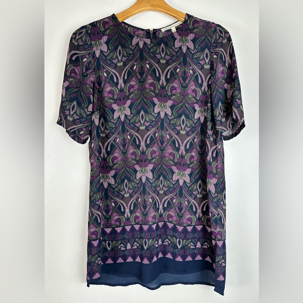 Daniel Rainn Tunic Dress Womens Size Small Purple Navy Knee L Half Sleeve Floral